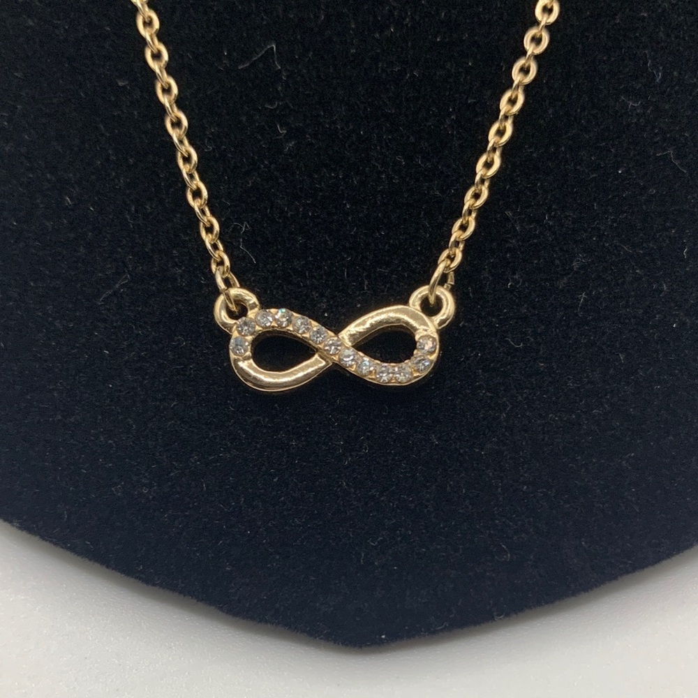 Gold-tone Infinity Rhinestone Necklace - Picture 2 of 4